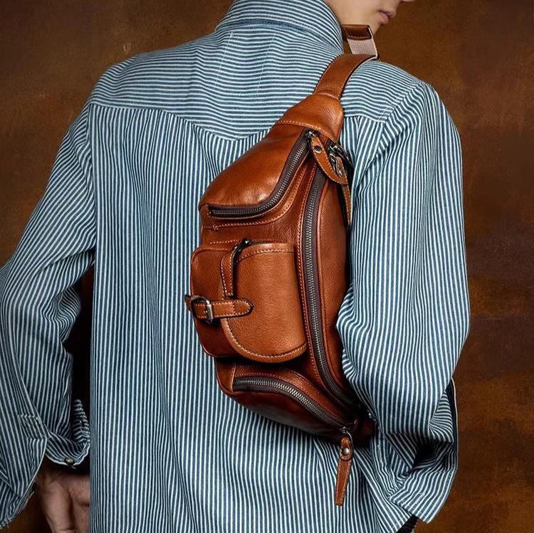sac banane cuir vintage