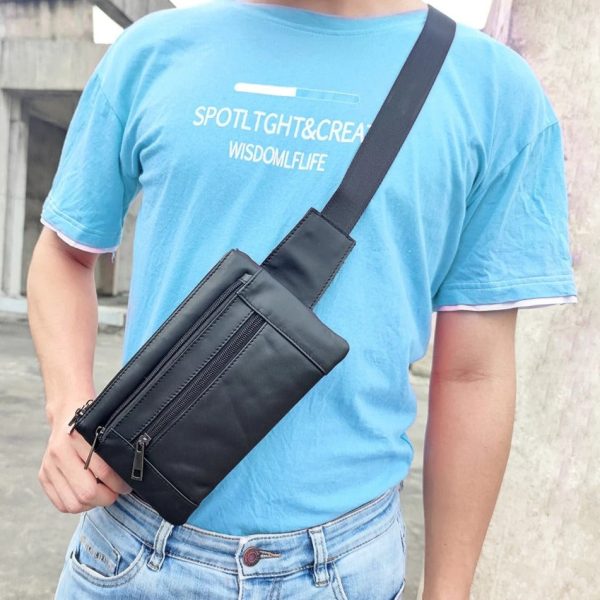 sac banane homme en cuir lisse