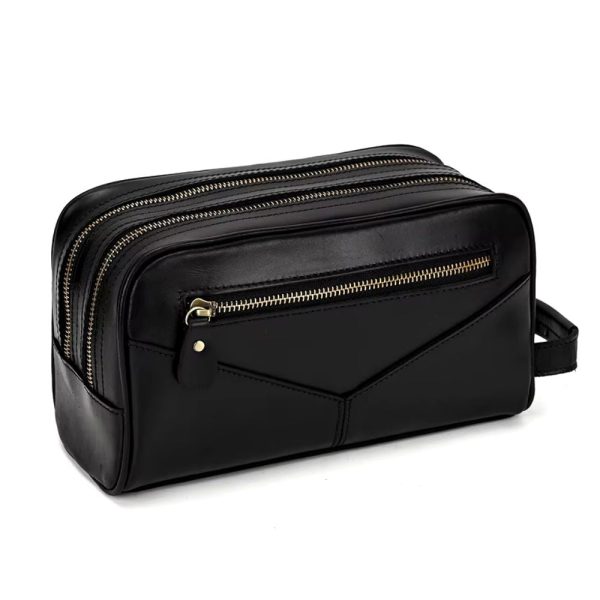 Trousse de toilette en cuir noir