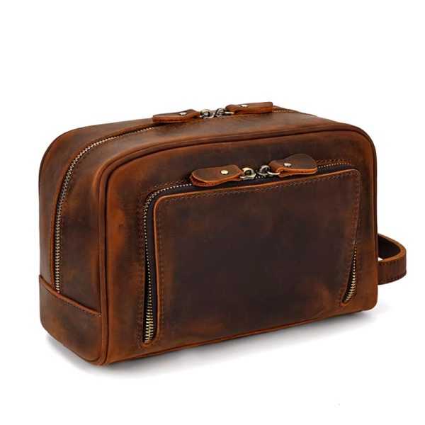 trousse en cuir marron